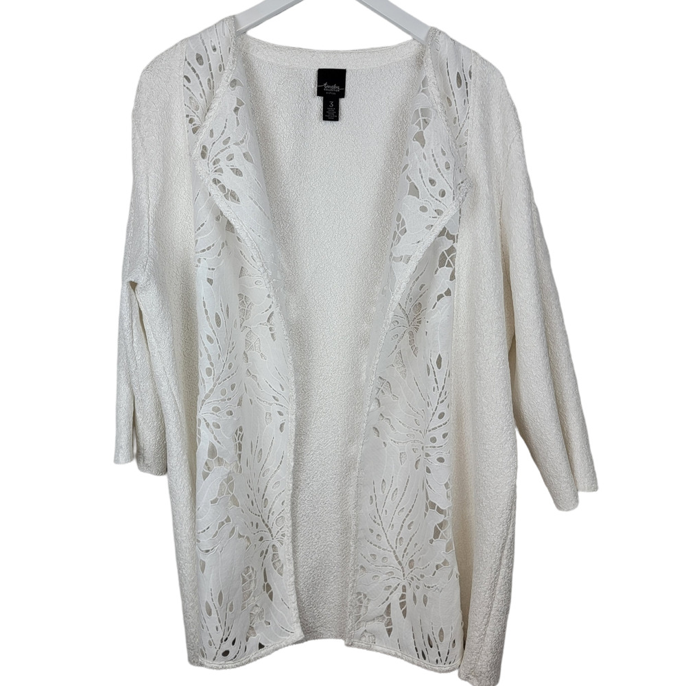 Chico's Travelers White Crinkle Open Longline Jacket Chico's Size 3; XL (16)